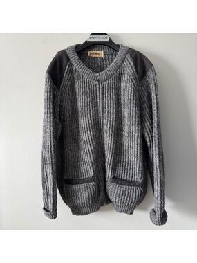 Brenire Scotland Vintage Men's Charcoal Knit Cardigan pure Wool large